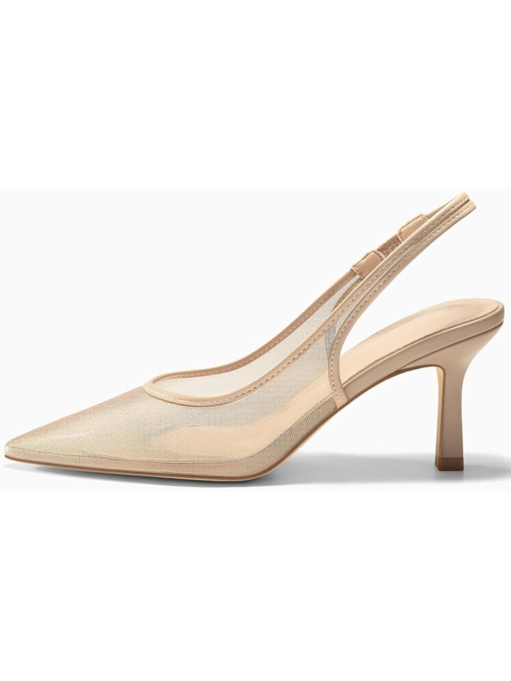 Women's Khaki Mesh Slingback Kitten Heels Pointed Toe Low Heel Pumps Sexy Shoes - Picture 4 of 6
